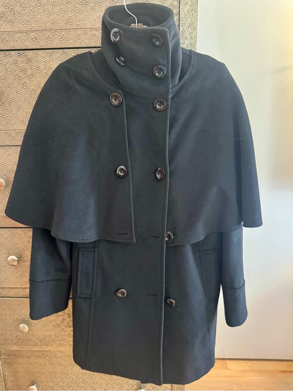 The Cue by Cher Qu 100% Cashmere Removable Cape Coat Black Size S- WORN ONCE